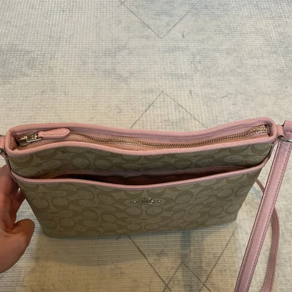Coach Tan and Pink Crossbody Bag with Signature Pattern - Picture 7 of 7
